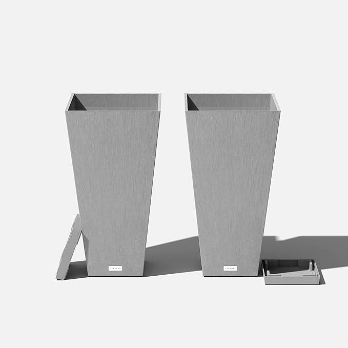 Veradek V-Resin Indoor/Outdoor Taper Planter (Gray, 26 inch - 2 Pack with 2 Saucer Trays) | Amazon (US)