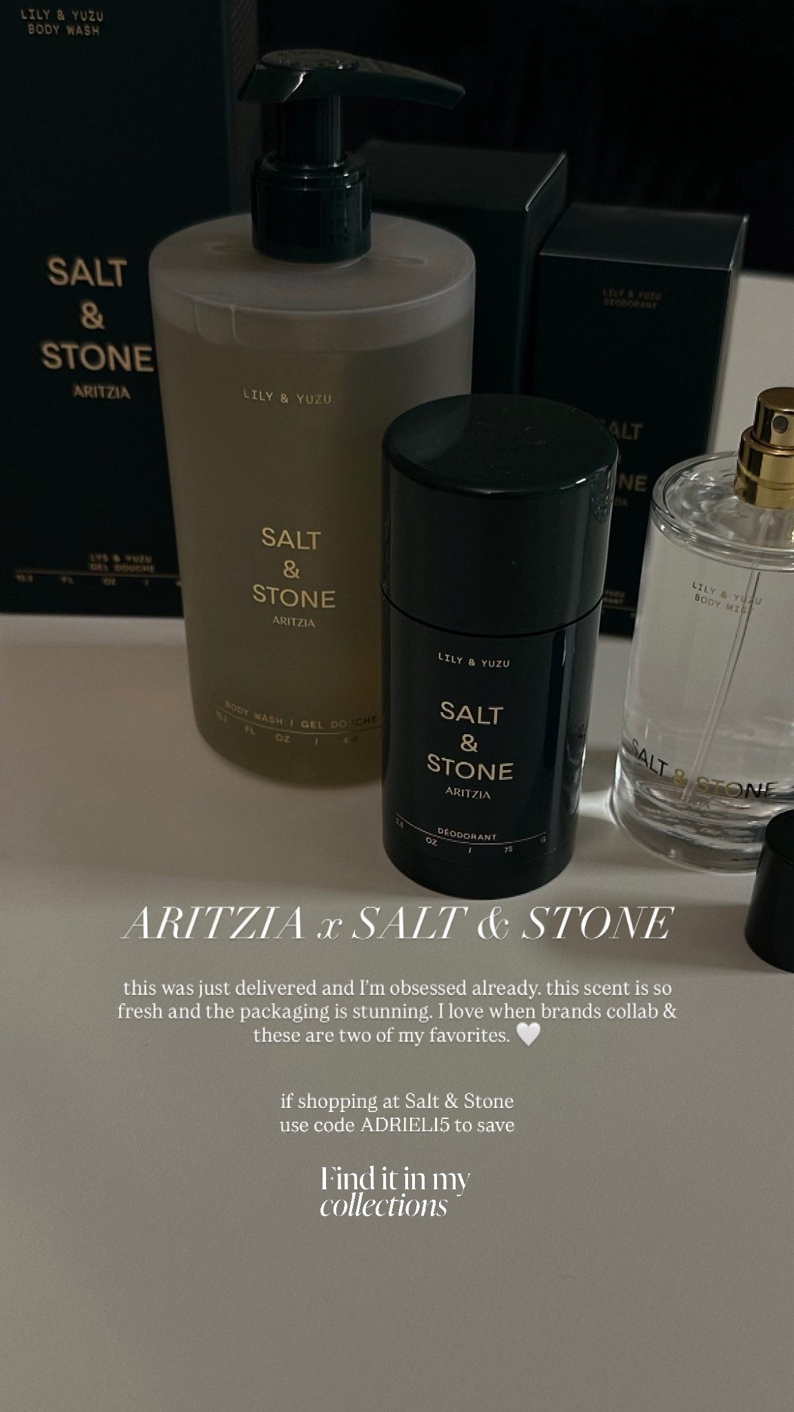 Love this collab with @aritzia x @saltandstone! Two of my favorite brands made an amazing clean smelling and elevated fragrance. I’m obsessed with it because it is such a luxurious experience even down to the packaging. Definitely a must-have scent. I will link these items (grab them while you can because it is limited edition) as well as some other recommendations you may want to try. 

If shopping via the salt and stone website you can use code ADRIEL15 at checkout to save on your order. 

#LTKHoliday #LTKselfcare #LTKFindsUnder100
