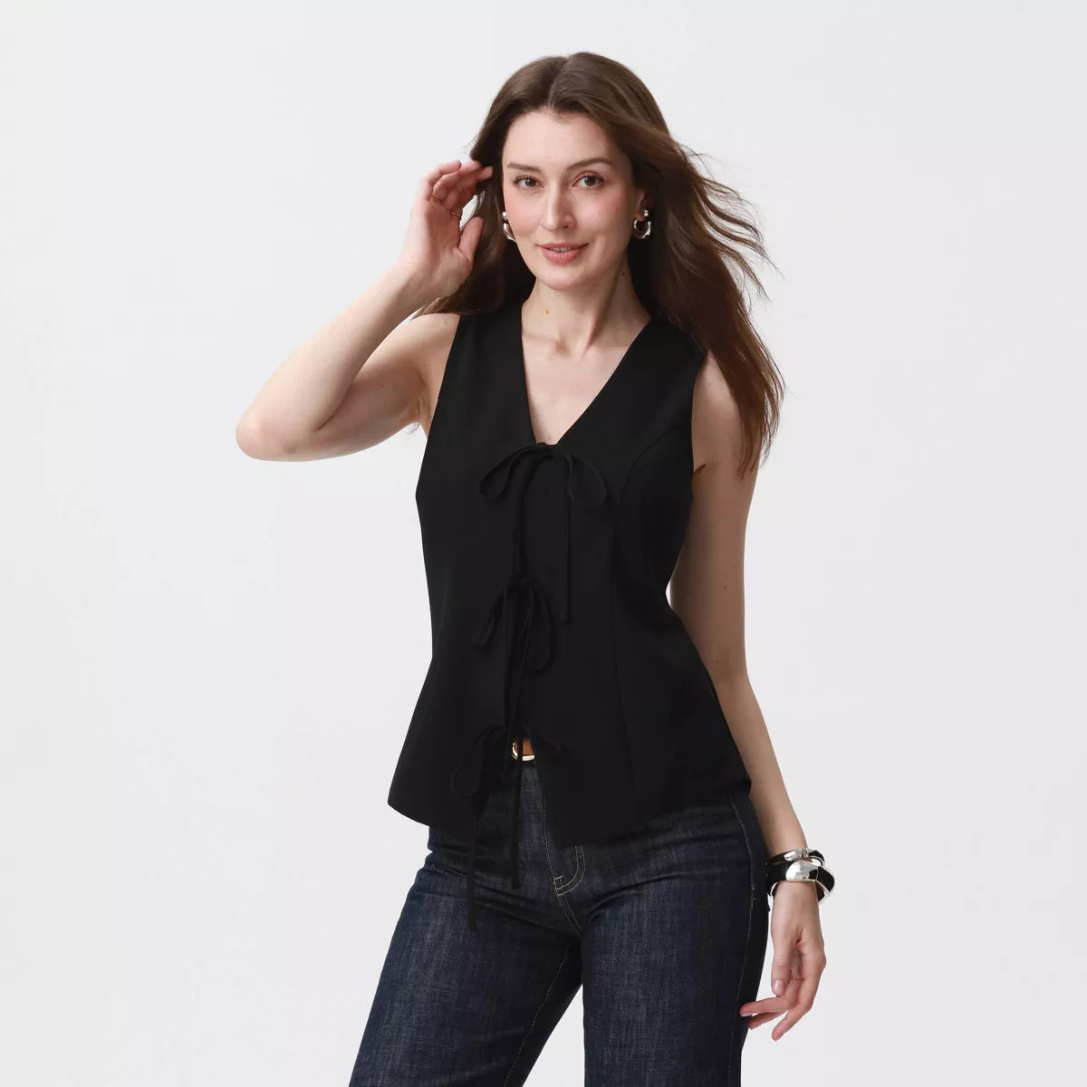 Women's Tie-Front Vest - A New Day™ Black S | Target