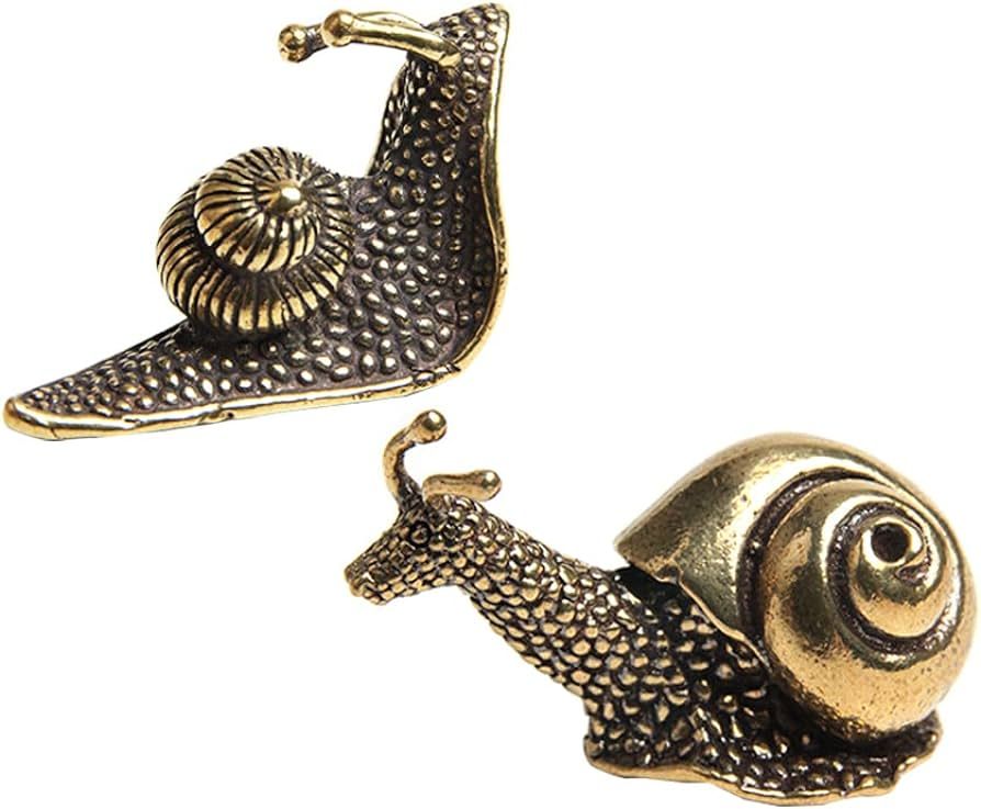 2Pcs Solid Brass Snail Figurines Small Statue House Decoration Animal Figurines Gift | Amazon (US)