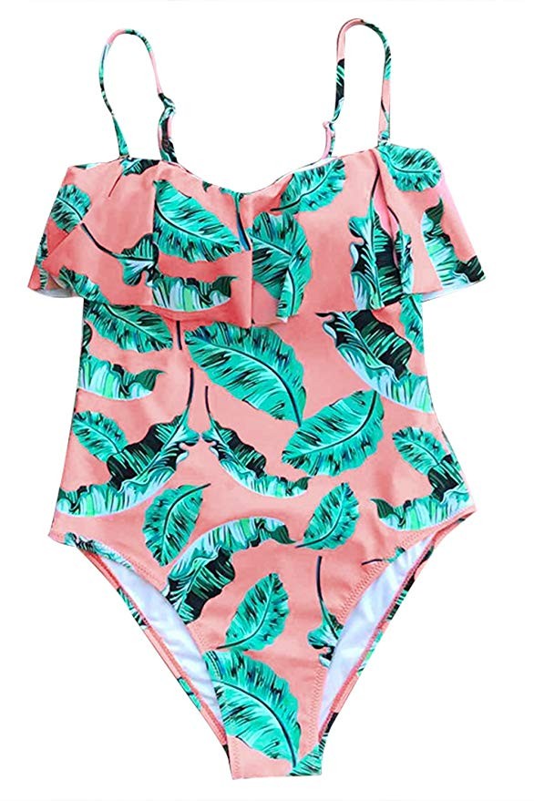 CUPSHE Women's Falbala Leaves Printing Padding One Piece Swimsuits Beach Bathing Suit | Amazon (US)