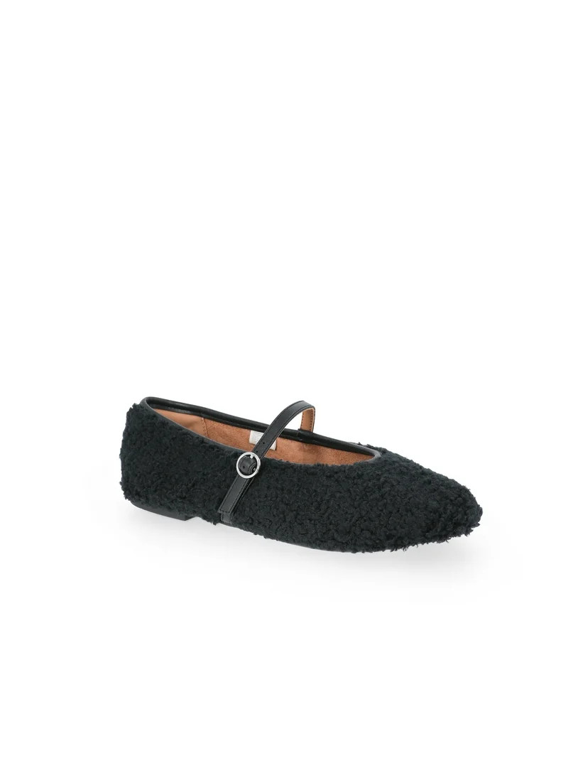 No Boundaries Women's Faux Shearling Mary Jane Flats | Walmart (US)