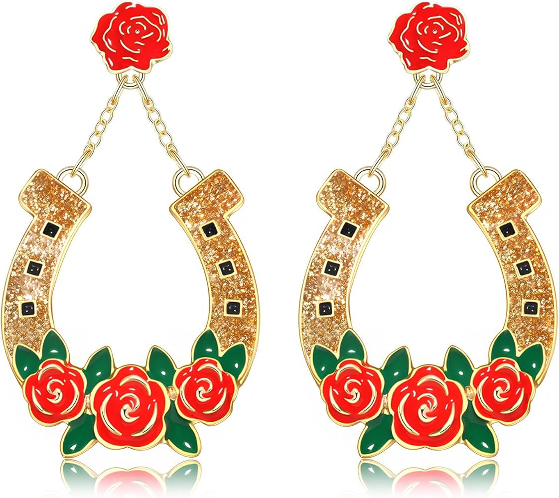 Derby Earrings, Beaded Floral Race Horse Earrings, Kentucky Derby Accessories, Western Horse Raci... | Amazon (US)