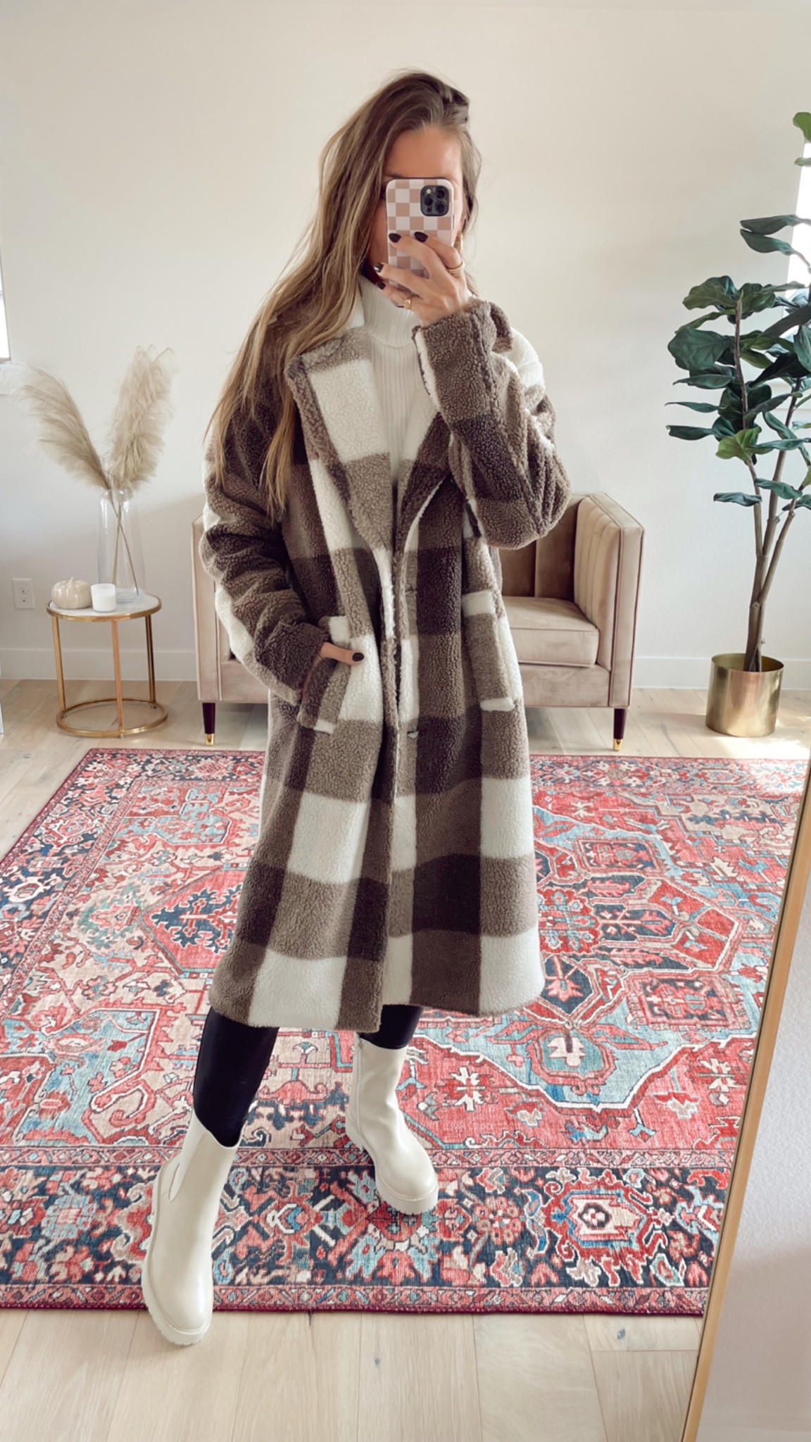 This Walmart Sherpa checkerboard print coat is everything!! Wearing size small. Amazing coat!! 50% off!! @walmartfashion #WalmartPartner #WalmartFashion 



#LTKunder100 #LTKsalealert #LTKHoliday