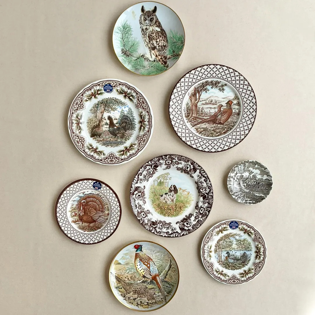 Brown Transferware Gallery Wall Plates: Vintage Animal Scene, Wildlife Decor. 8 Pc Set - Etsy | Etsy (US)