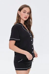 Piped-Trim Shirt & Shorts Pajama Set | Forever 21 (US)
