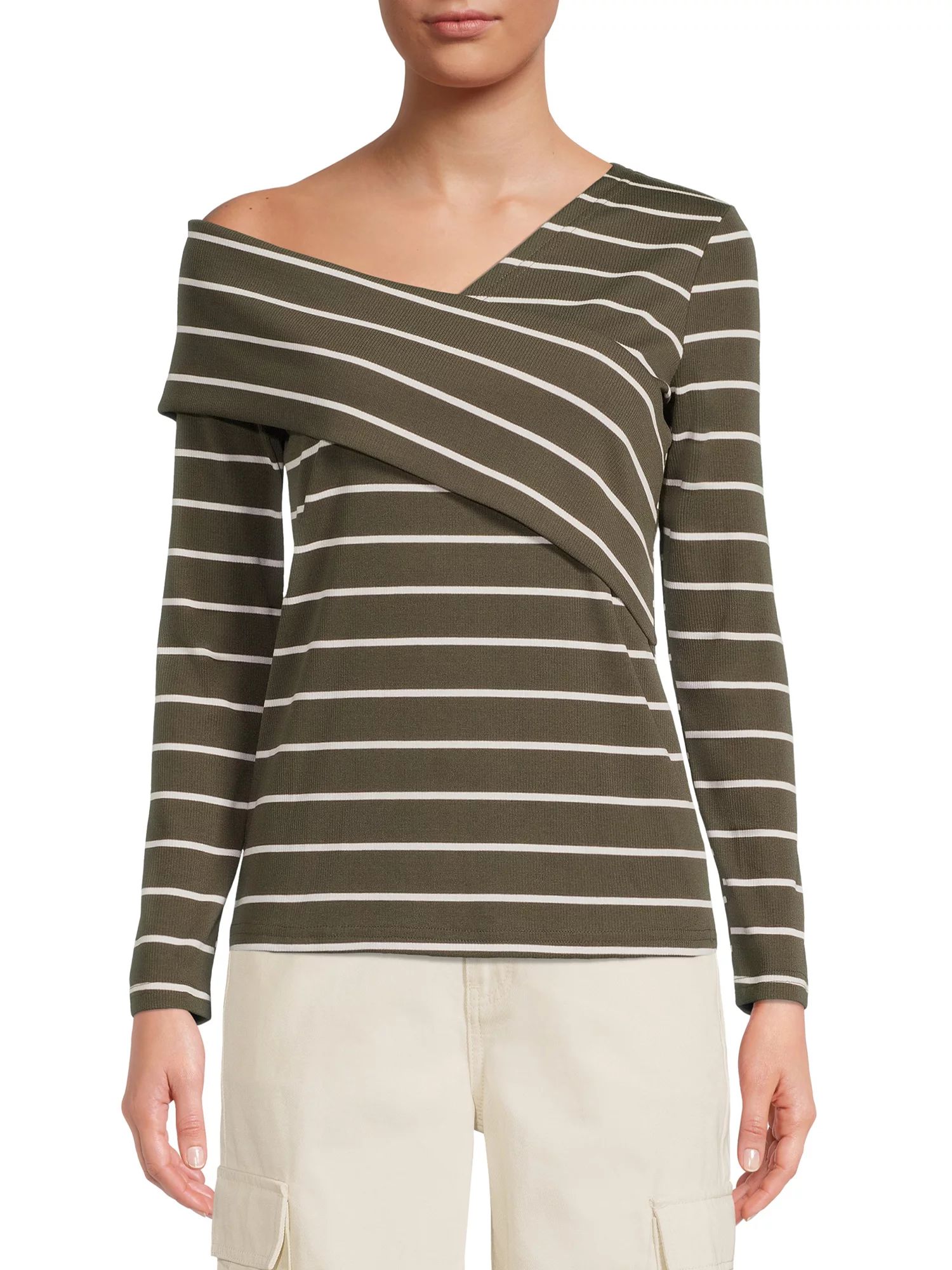 Nine.Eight Women’s Off Shoulder Wrap Top with Long Sleeves | Walmart (US)