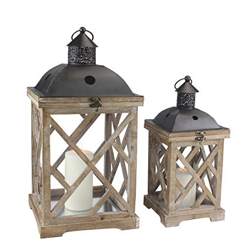 Stonebriar Decorative Wooden Hurricane Candle Lantern Set, Use As Decoration for Birthday Parties, a | Amazon (US)