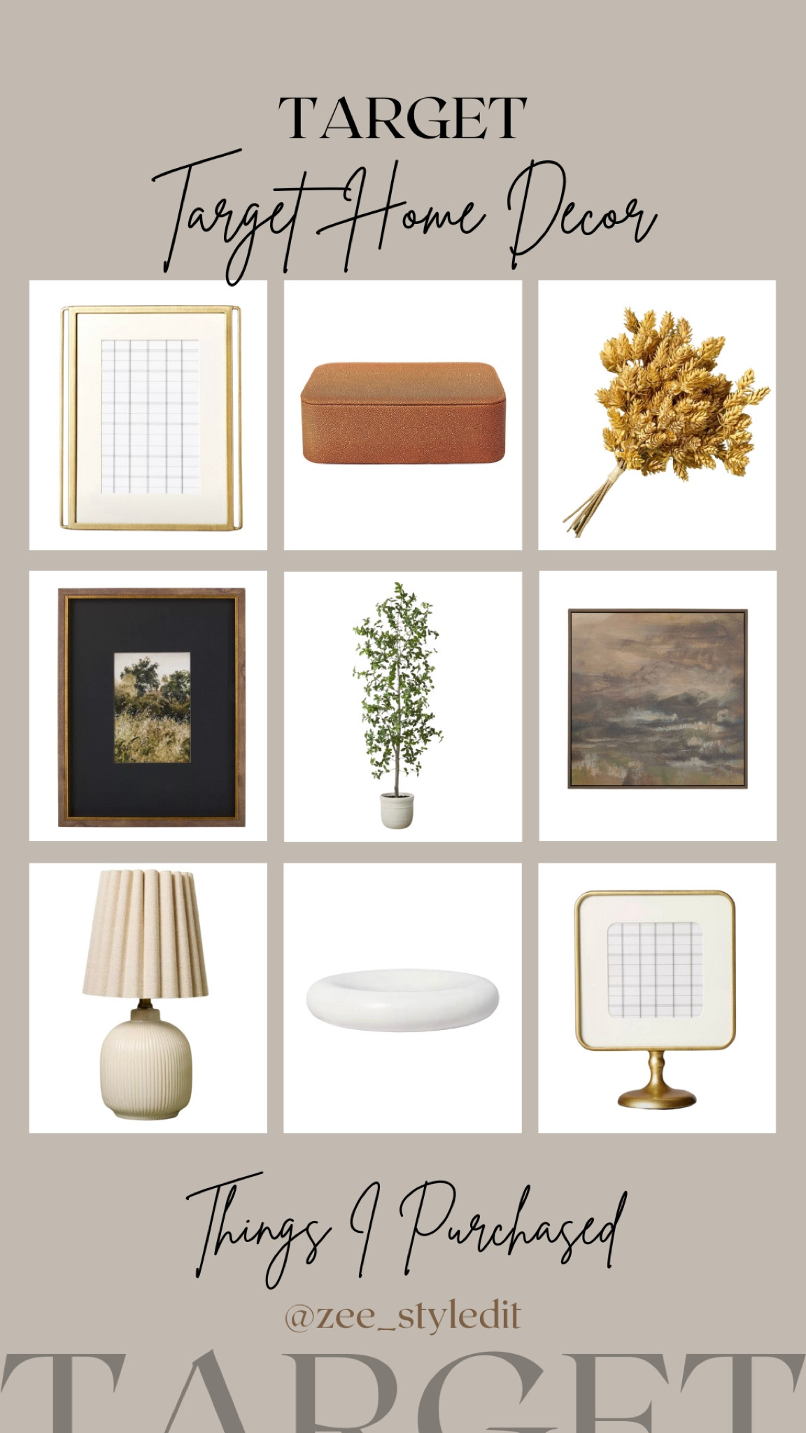 Here’s what I picked up to freshen up my home:
Wire-Edge Brass Picture Frame: Perfect for showcasing memories in style. 
Brass Pedestal Picture Frame: An elegant touch for any photo. 
Faux Gypsophila Leaf Tree: Bringing a touch of nature indoors effortlessly.
Shagreen Box with Lid: A chic storage solution designed with Studio McGee.
Marble Dish: Stylish and functional, ideal for any surface.
Ribbed Ceramic Table Lamp: Adds a cozy glow and modern flair. 
Forest Landscape Framed Wall Art: A beautiful piece to enhance any wall. 
Faux Golden Hops Fall Stems: Bringing a seasonal touch to my decor. 
Dark Fields Framed Canvas: A statement piece for any room.

These pieces will definitely transform your space space! 🏡✨ 

#TargetHomeDecor #HomeStyle #InteriorDesign 

#LTKSeasonal #LTKU #LTKHome