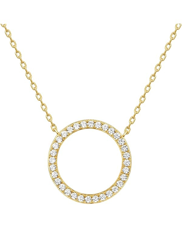 PAVOI 14K Gold Plated Dainty Halo Pendant Necklace | Layering Necklace | Amazon (US)