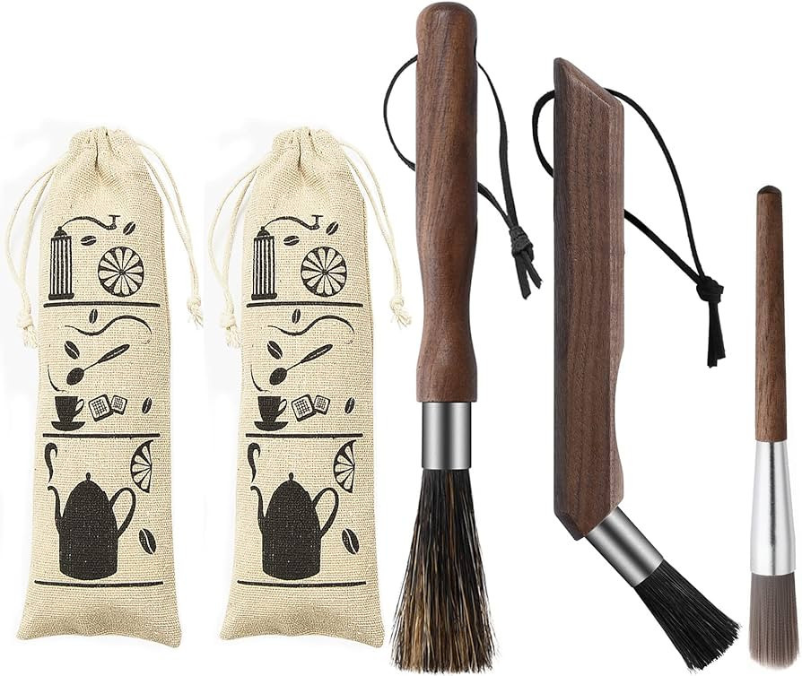3pcs Coffee Grinder Cleaning Brush Espresso Machine Cleaning Tool Walnut Wood Handle Natural Bris... | Amazon (US)