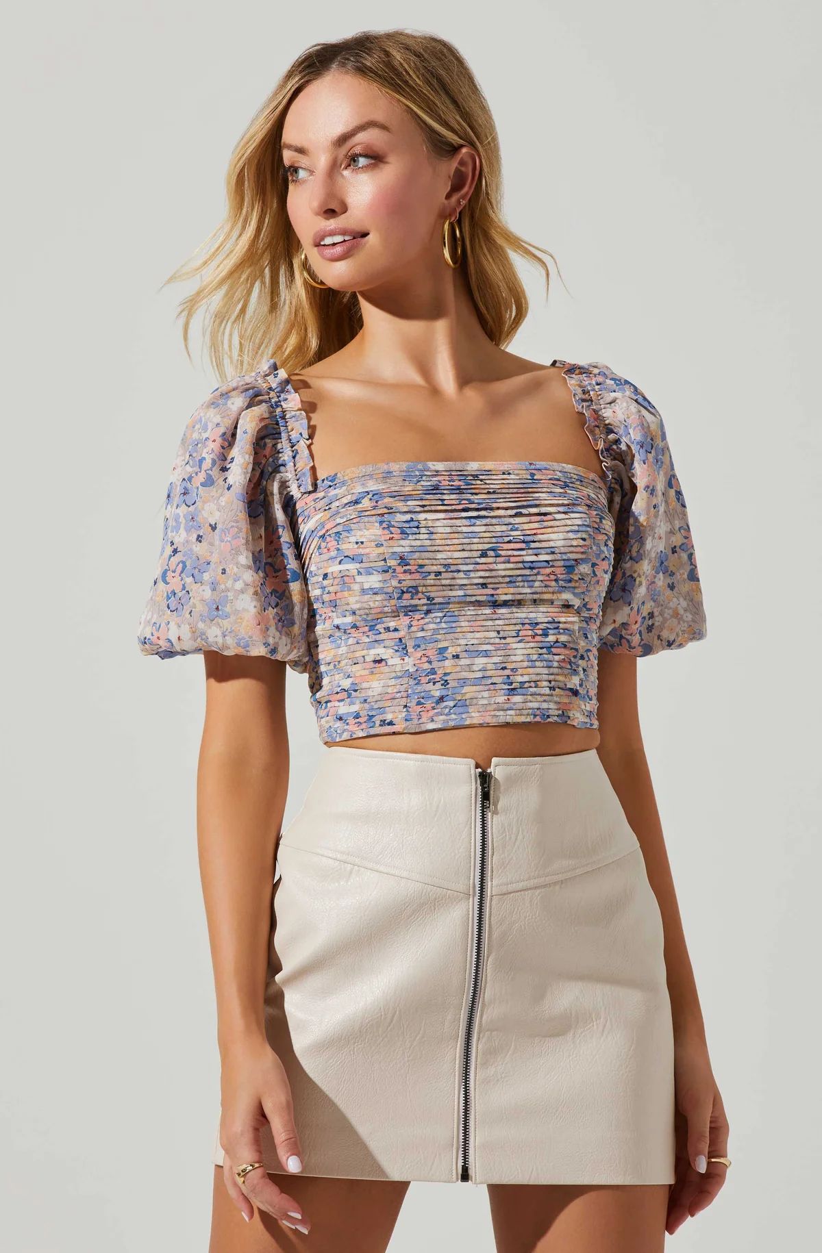Lin Floral Pleated Puff Sleeve Top | ASTR The Label (US)