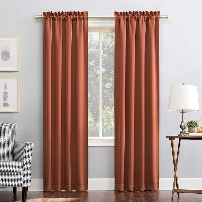 Sun Zero Easton Blackout Energy Efficient Rod Pocket Curtain Panel, 40" x 84", Terracotta | Amazon (US)