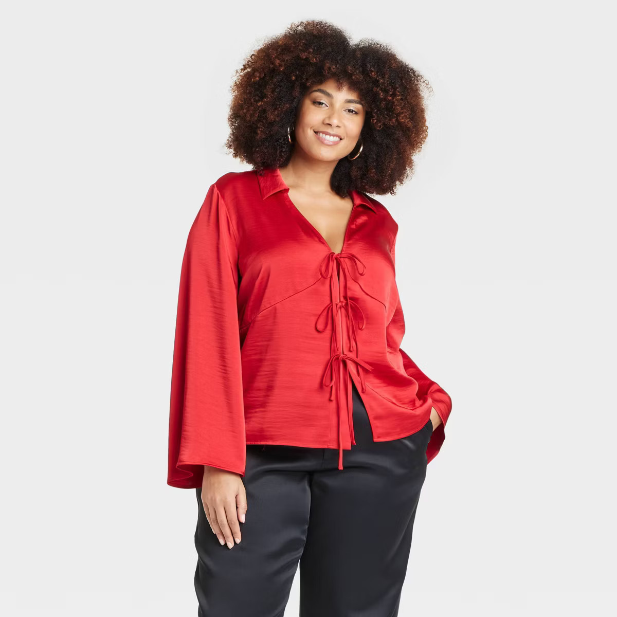 Women's Long Sleeve Satin Tie Blouse - A New Day™ | Target