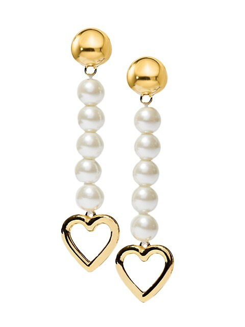 Sweetheart 14K Goldplated Faux Pearl Linear Drop Earrings | Saks Fifth Avenue