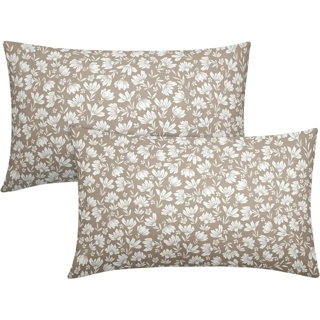 Tan Khaki Beige Daisy Floral Lumbar Pillow Covers 12X20 Inch Vintage Flowers Pillow Cases Set of ... | Walmart (US)