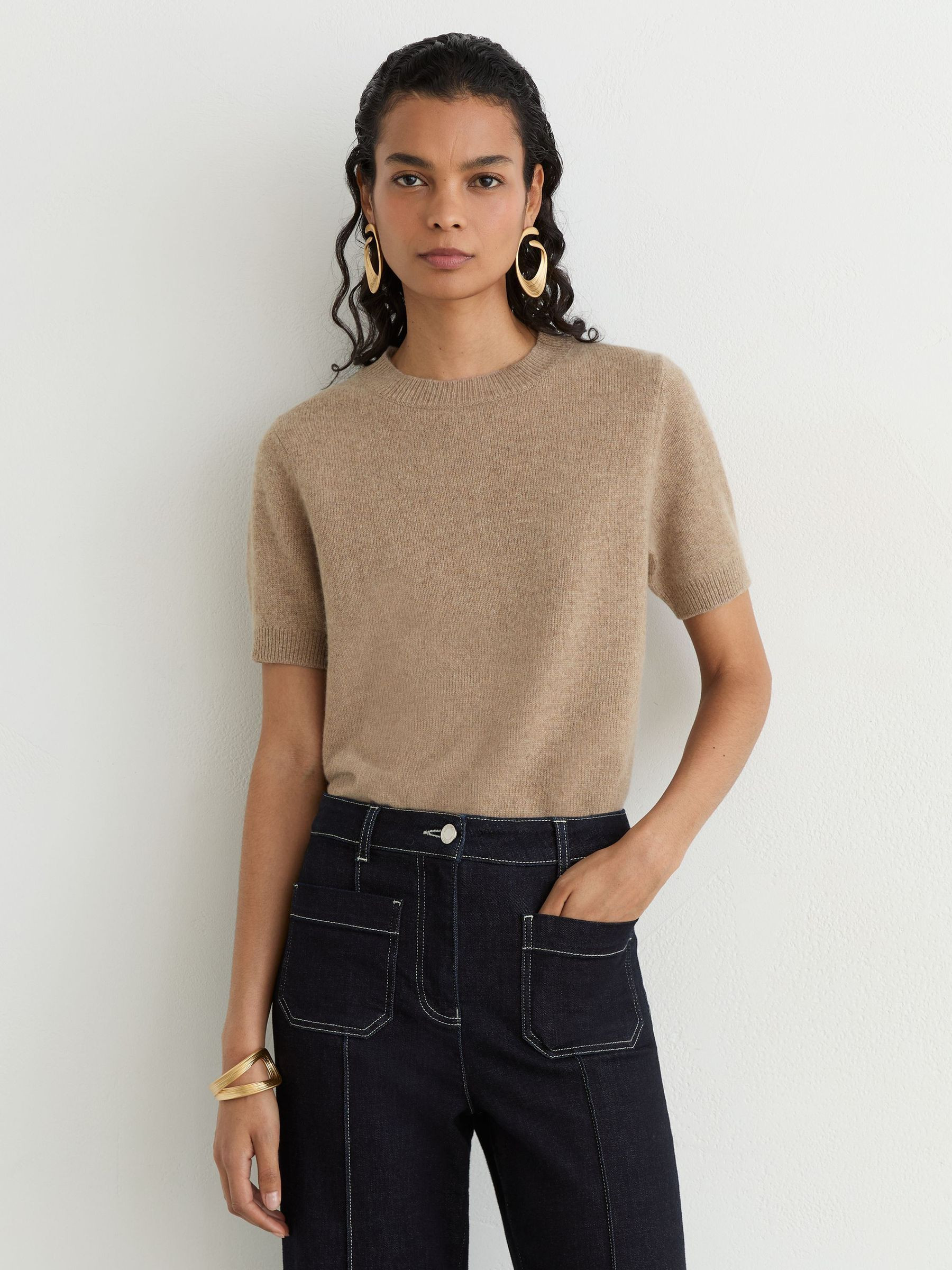 Reiss 100% Cashmere Crew-Neck T-Shirt in Neutral | REISS | Reiss US