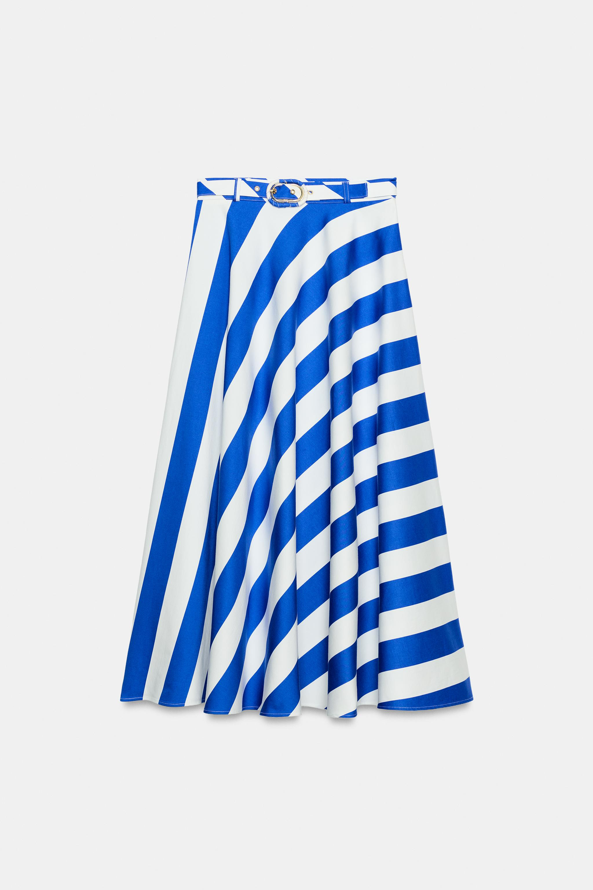 STRIPED MIDI SKIRT WITH BELT | Zara US