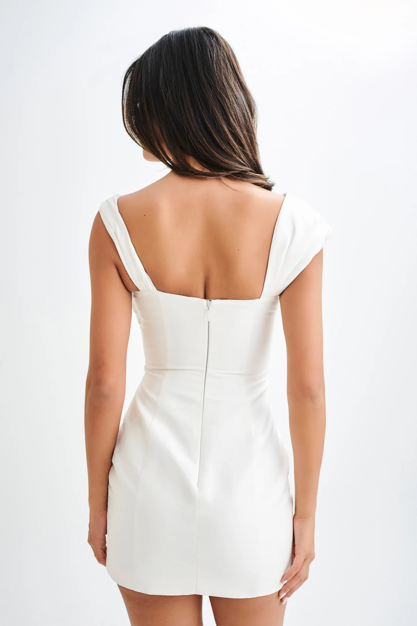 Farrah Structured Draped Mini Dress - White | MESHKI US