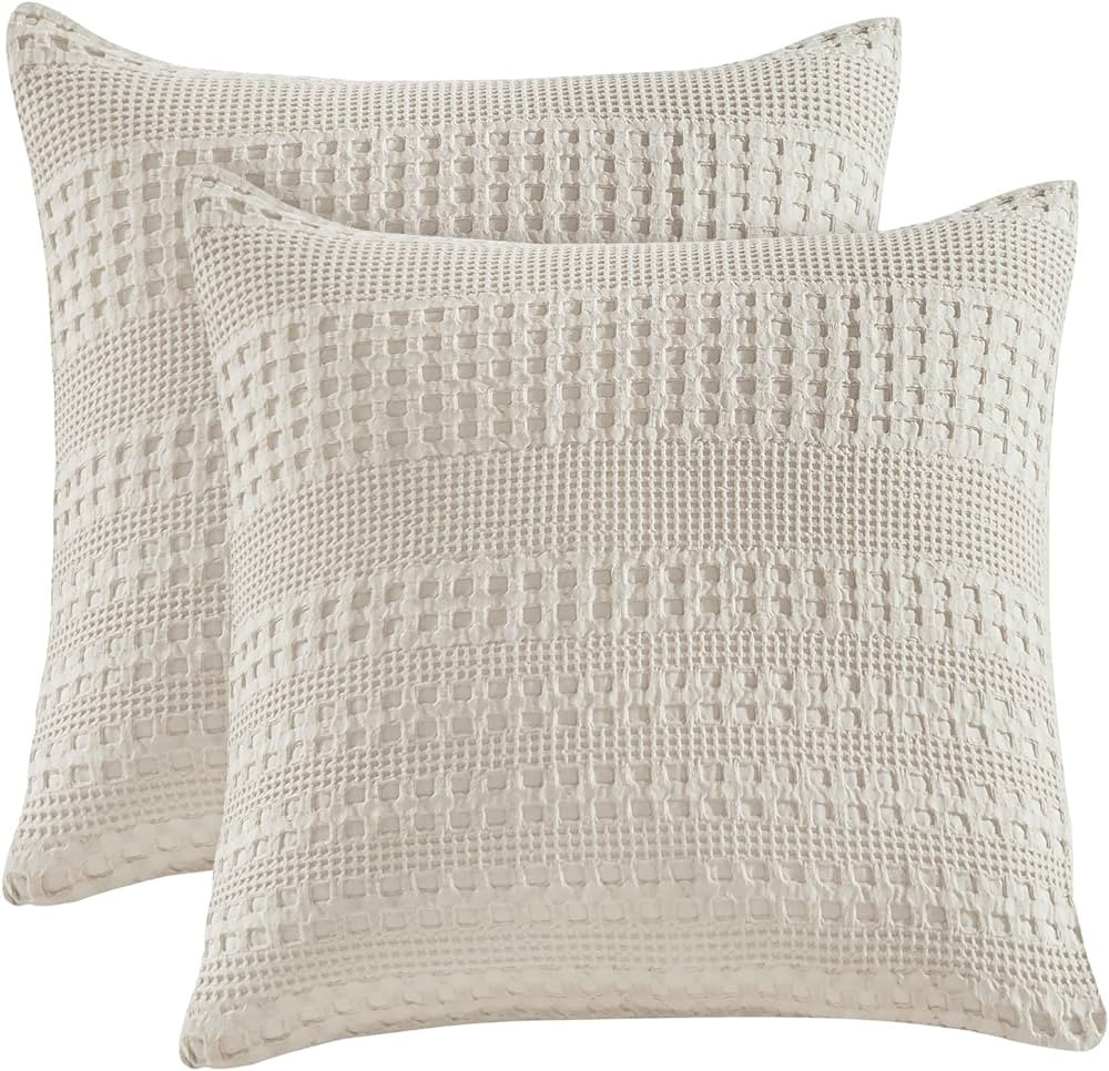 PHF 100% Cotton Waffle Weave Throw Pillow Covers 24" x 24", 2 Pack Square Covers Shell for Elegan... | Amazon (US)