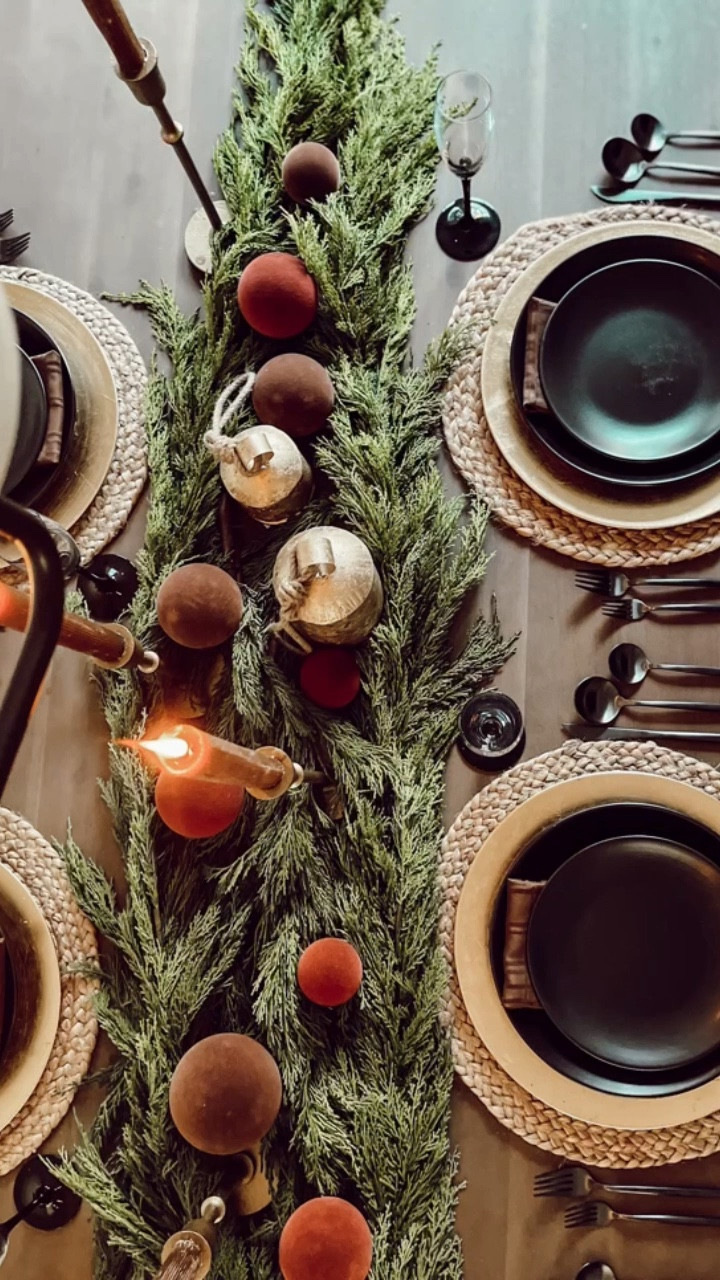 Holiday tablescape with moody vibes! Studio McGee velvet ornaments, wayfair finds, cedar garland

#LTKhome #LTKHoliday #LTKunder100
