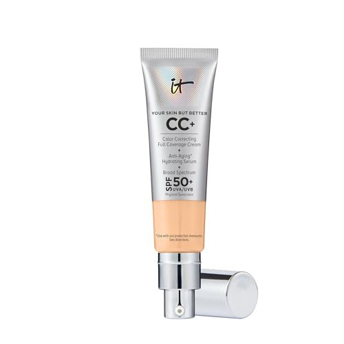 IT Cosmetics CC+ Cream (Light Medium Warm) - Natural Full Coverage Foundation With SPF 50+, Color Corrector & Anti-Aging Hydrating Serum, Hyaluronic Acid + Peptides, Lightweight - 1.08 fl oz | Amazon (US)