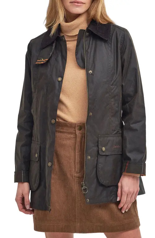 Barbour Fiddich Waxed Cotton Coat in Olive Classic at Nordstrom, Size 6 Us | Nordstrom