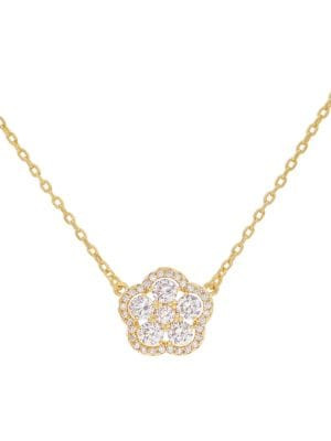 JanKuo Flower 14K Goldplated &amp; Cubic Zirconia Pendant Necklace on SALE | Saks OFF 5TH | Saks Fifth Avenue OFF 5TH