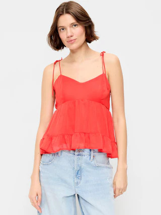 Chiffon Semi-Sheer Tie-Strap Cami Top | Old Navy (US)