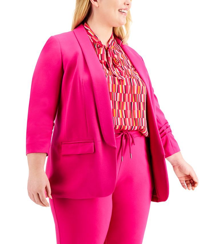 Plus Size Ruched-Sleeve Blazer, Created For Macy's | Macys (US)