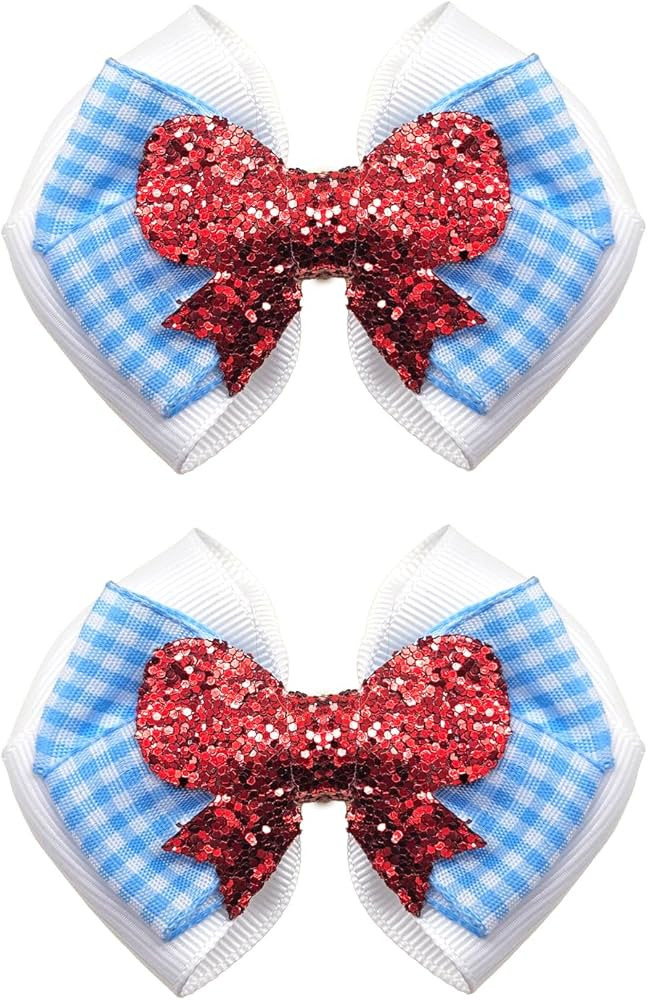 2Pcs Checker Hair Bow Clips for Halloween Wizard Costume Hair Accessories Blue White Gingham Plai... | Amazon (US)