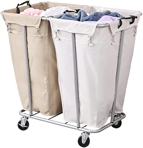 PLKOW Laundry Cart with Wheels 280L Large Laundry Sorter 2 Section for Commercial / Home, Rolling... | Amazon (US)