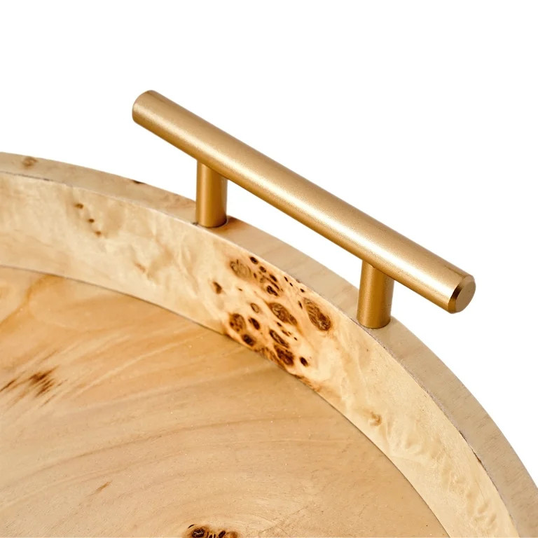 Beautiful Round Burlwood Tabletop Tray with Gold Handles by Drew Barrymore 1.75" X 15.75" - Walma... | Walmart (US)