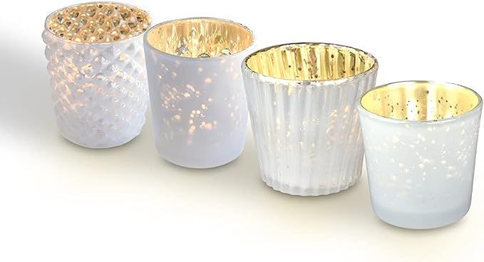 Luna Bazaar Best of Vintage Mercury Glass Tealight Votive Candle Holders (Assorted Designs) (Pear... | Amazon (US)