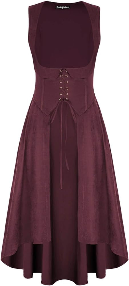 Scarlet Darkness Women Renaissance Costume Underbust Pirate Peasant High Low Dress with Pockets | Amazon (US)