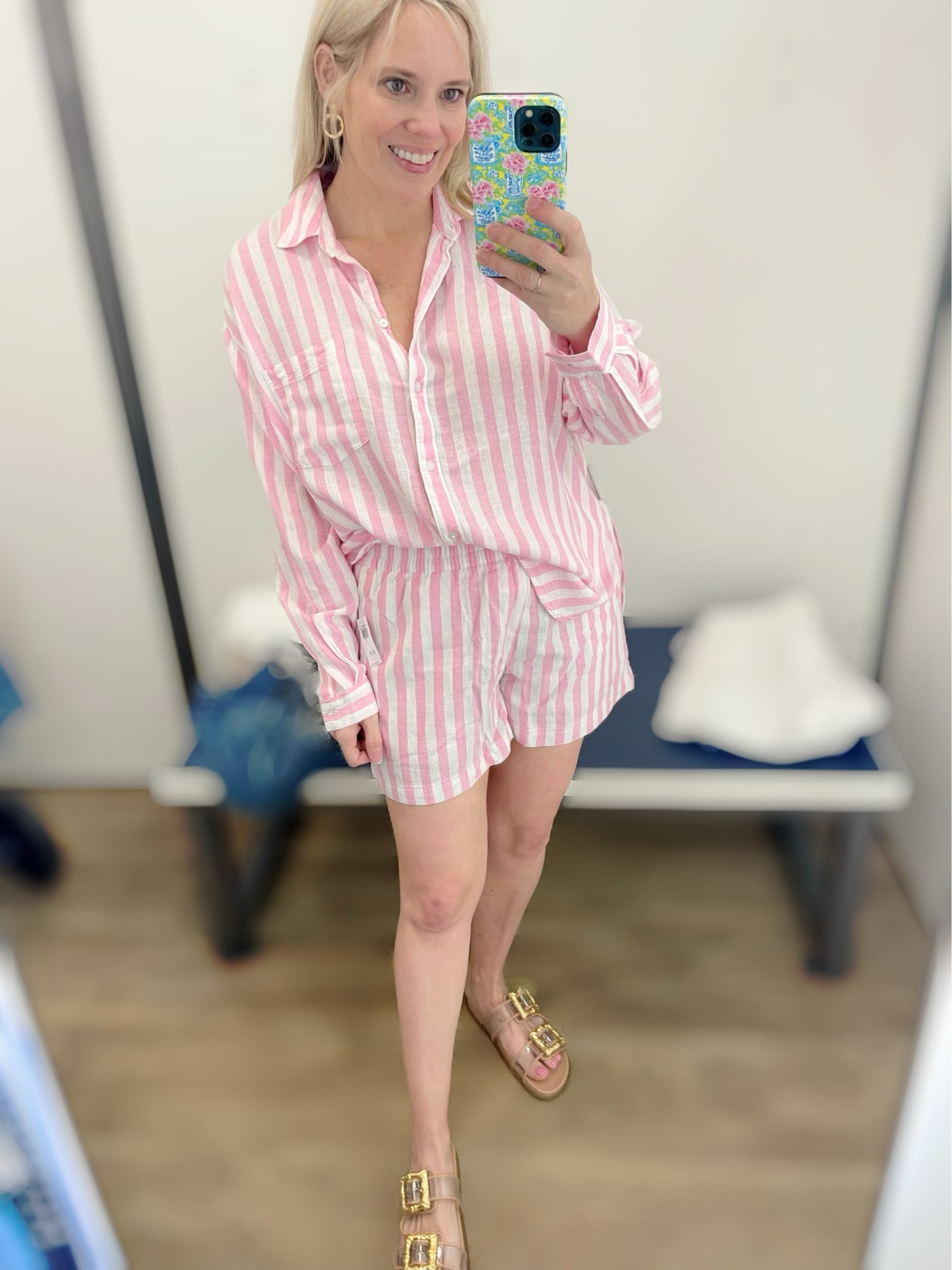 Linen blend striped shorts & button down set, pull on shorts, coordinating set 

#LTKFindsUnder50 #LTKFindsUnder100 #LTKOver40