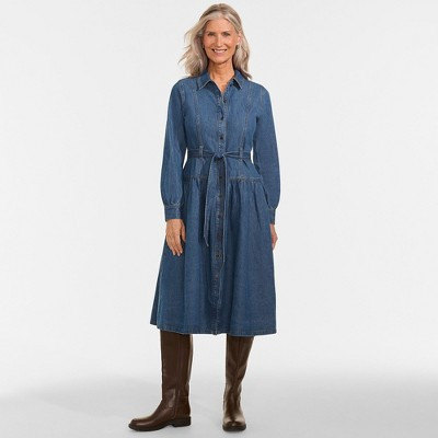 Lands' End Women's Denim Button Front Midi Shirt Dress - Small - Indigo Medium Wash | Target
