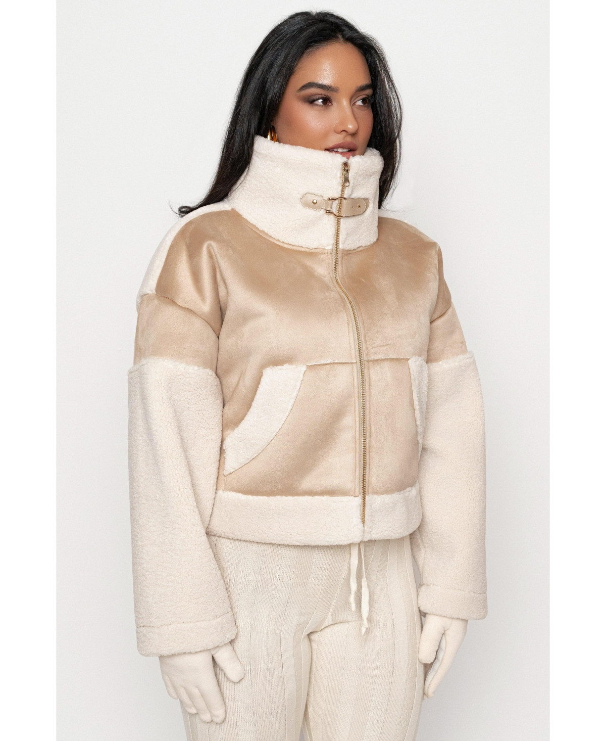 Jluxlabel Women's Suede And Sherpa Jacket - Sand | Macy's