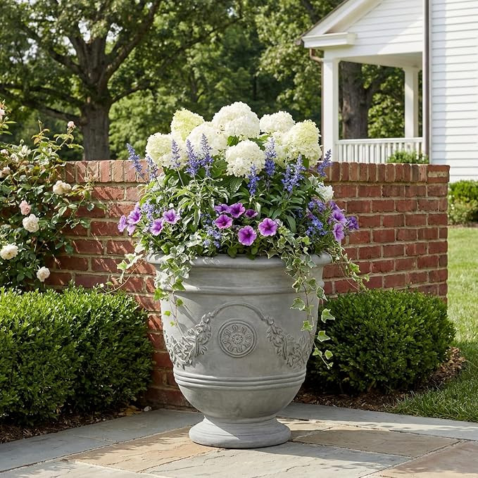 Merax 18.11" H Classical Garland-Carved Pedestal Urn Planter Weather-Resistant MGO Outdoor Flower... | Amazon (US)