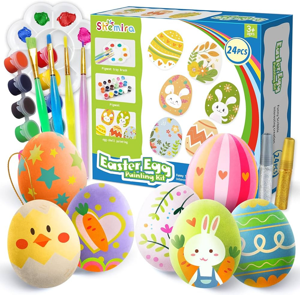 Easter Eggs Painting Kit-24 Paintable Easter Eggs for Easter Party Favor,Easter Basket Stuffers f... | Amazon (US)