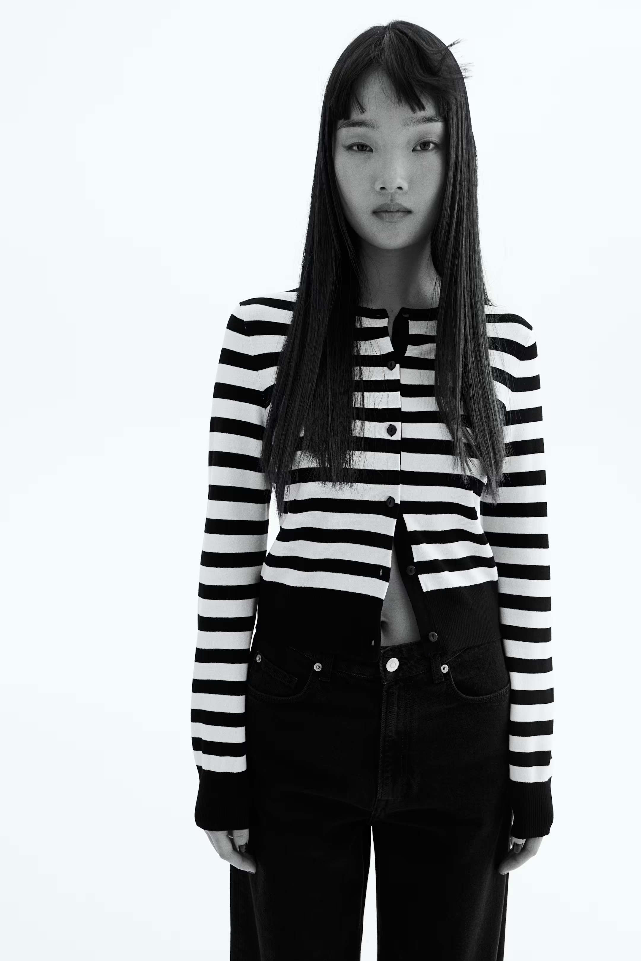 Fitted Cardigan - Black/striped - Ladies | H&M US | H&M (US + CA)