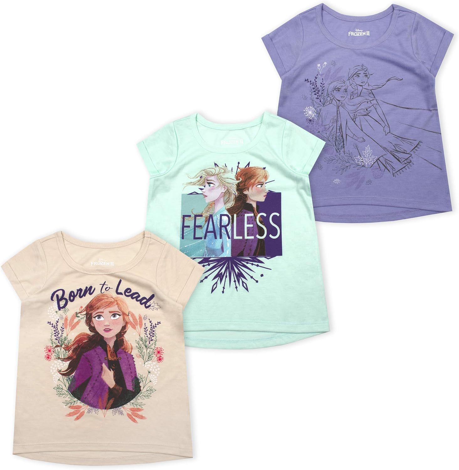 Disney 3 Pack Frozen II T Shirts for Girls and Toddlers with Princess Elsa and Anna | Amazon (US)