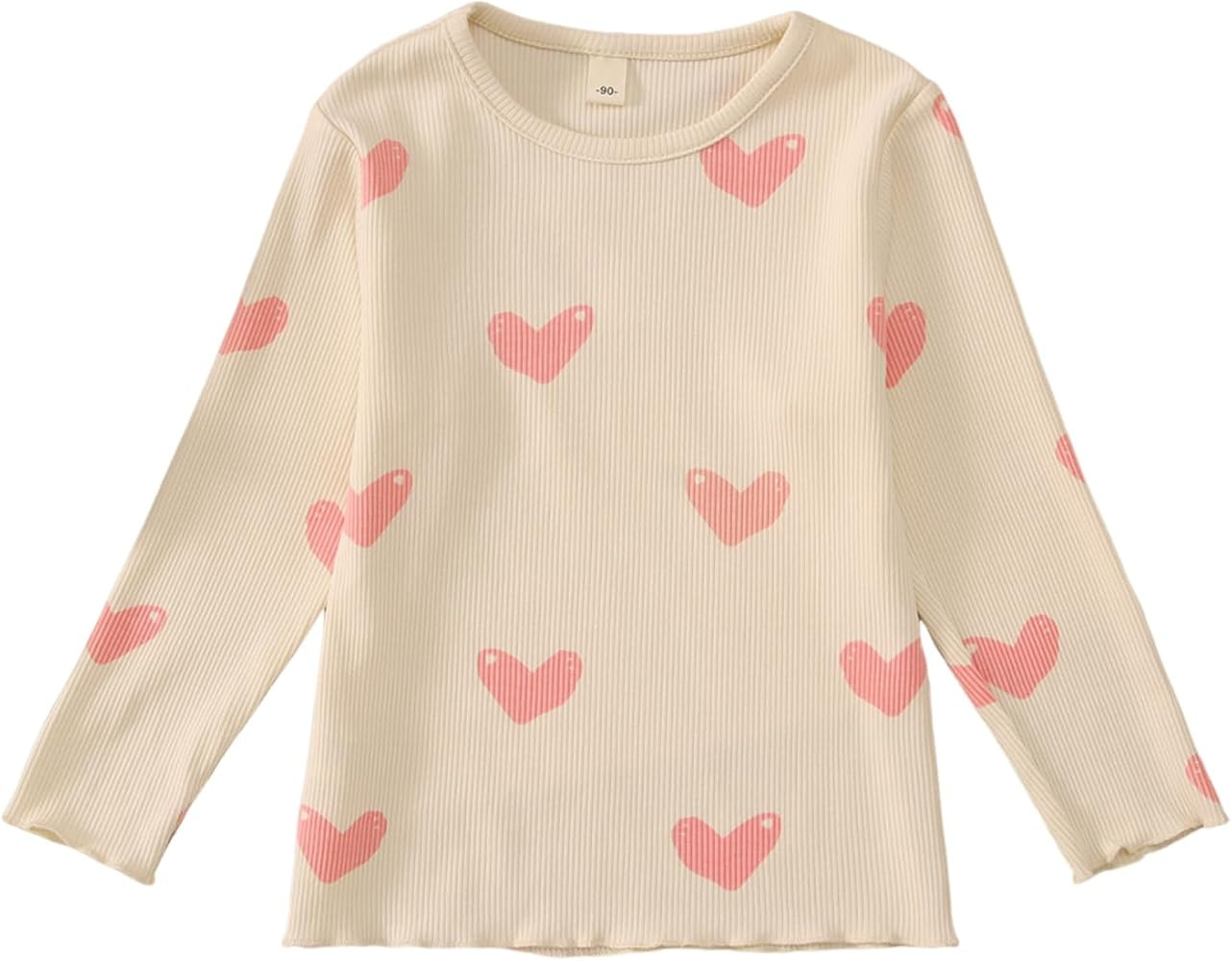 Toddler Girl Valentines Shirt Long Sleeve Love Heart Graphic Ribbed Top Cute Baby Kid Valentines ... | Amazon (US)