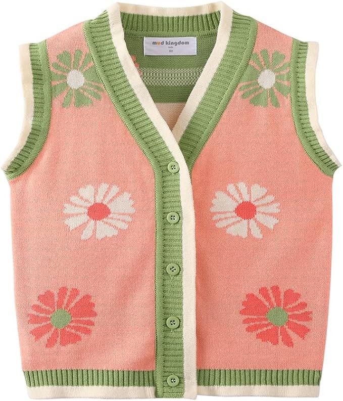 Mud Kingdom Cute V-Neck Little Girl Sweater Vest Button Down Fall | Amazon (US)