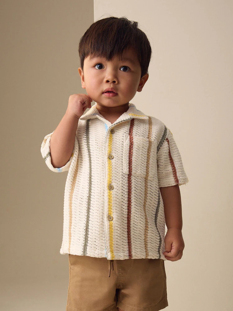 Ecru Striped Short Sleeve Revere Collar Textured Shirt (3mths-7yrs) | Next US