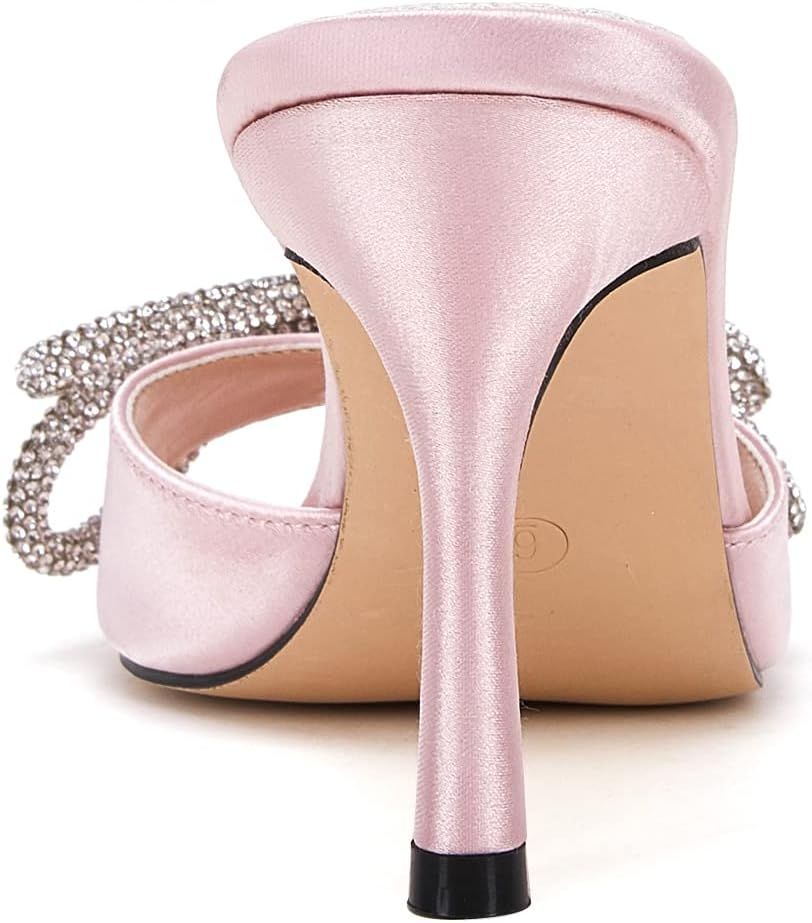 VETASTE Women's Heeled Sandals Square Open Toe Double Bow Satin Mules Heels Wedding Party Slip on... | Amazon (US)