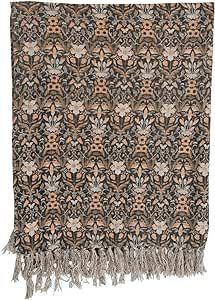 Creative Co-Op Cotton Slub Floral Pattern and Fringe Blanket Throw, Single, Black/Orange | Amazon (US)