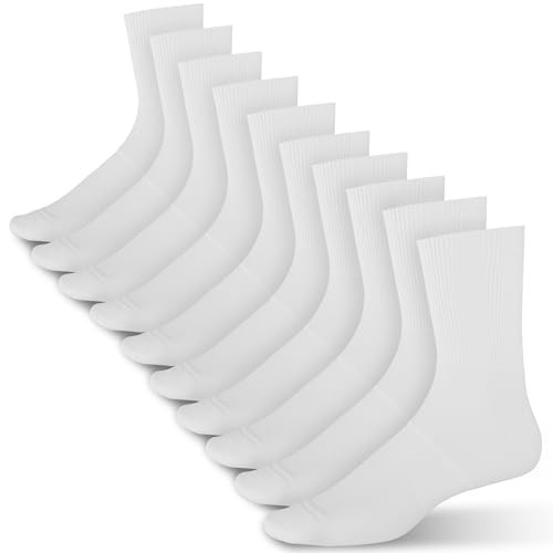 AZZORI White Crew Socks for Men, 10 Pairs, Soft Cotton (Size 6-11) | Amazon (US)