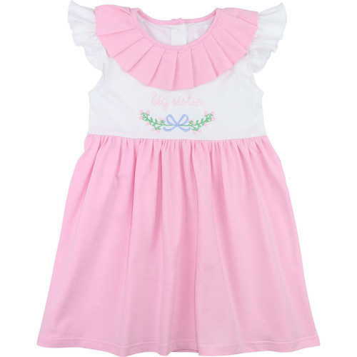 Pink Knit Embroidered "Big Sister" Dress | Cecil and Lou