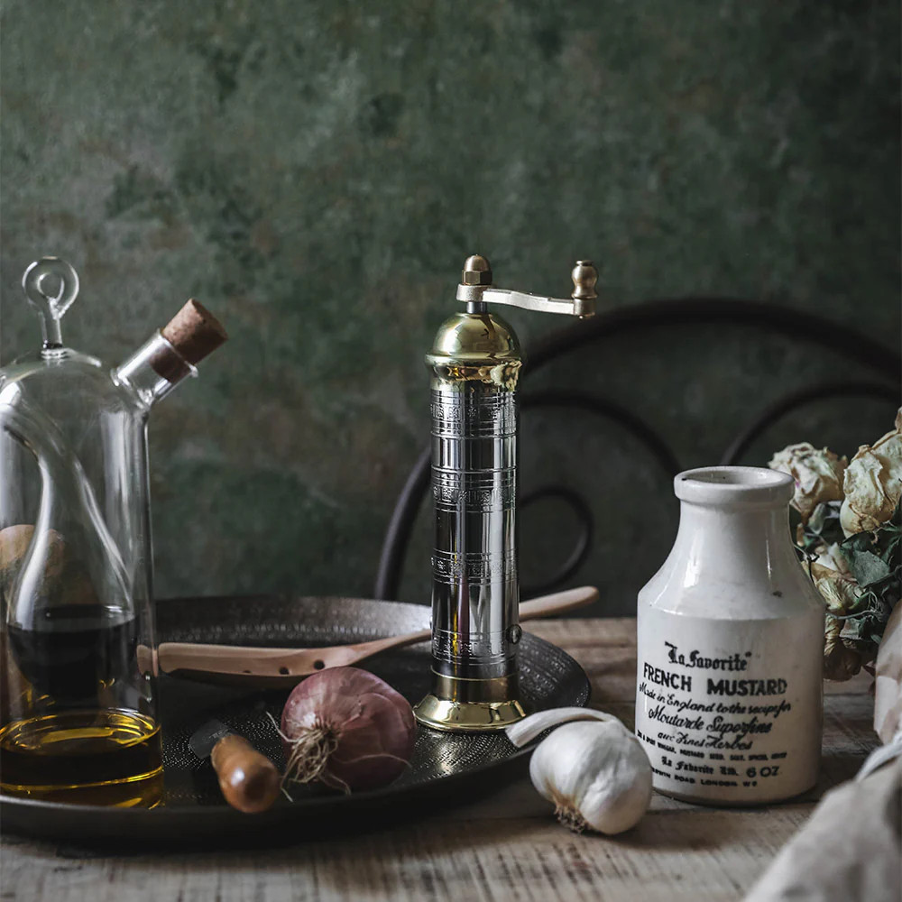 Chrome & Brass Pepper Grinder | Roan Iris